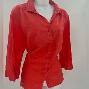 Maggie & Max 100% Cotton Orange Button Up Tunic Top Shirt SZ 4